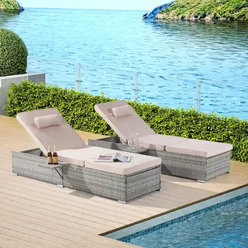 GDFStudio - Ensemble de 2 chaises longues d'extérieur Amelia avec inclinaison réglable et table d'appoint pour se détendre au bord de la piscine