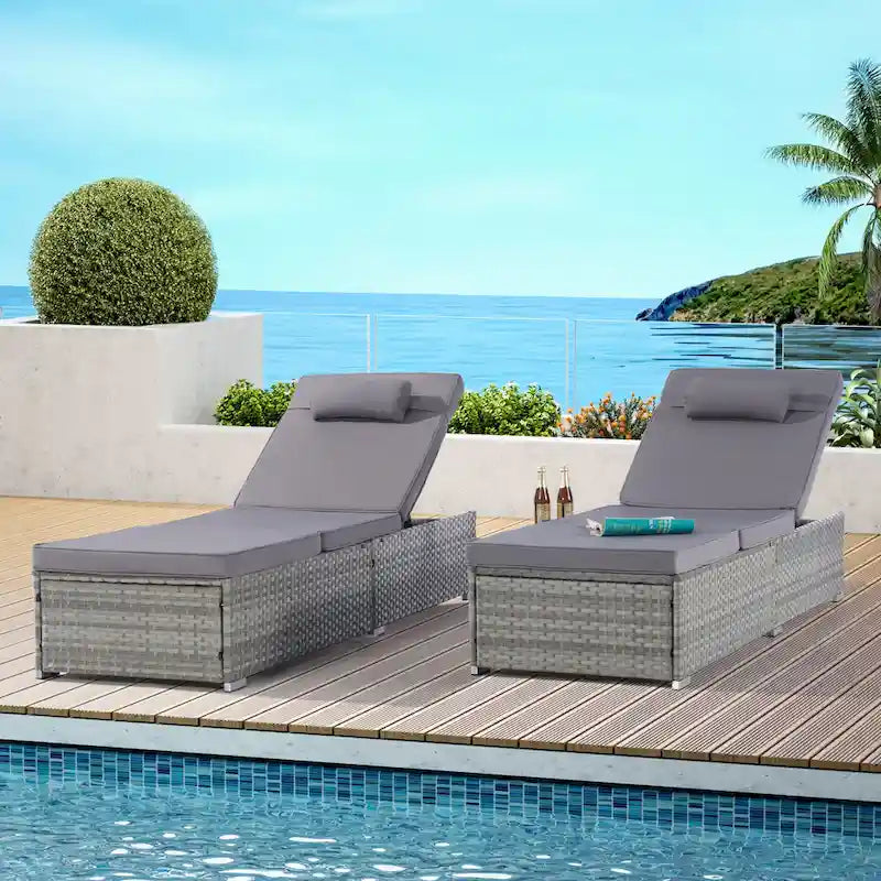 GDFStudio - Ensemble de 2 chaises longues d'extérieur Amelia avec inclinaison réglable et table d'appoint pour se détendre au bord de la piscine