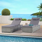 GDFStudio - Ensemble de 2 chaises longues d'extérieur Amelia avec inclinaison réglable et table d'appoint pour se détendre au bord de la piscine