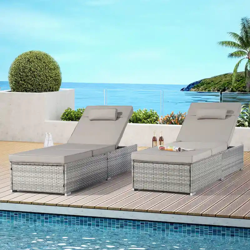 GDFStudio - Ensemble de 2 chaises longues d'extérieur Amelia avec inclinaison réglable et table d'appoint pour se détendre au bord de la piscine