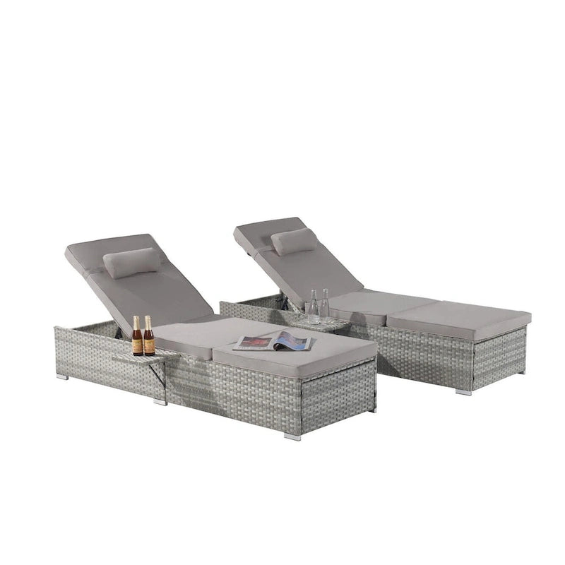 GDFStudio - Ensemble de 2 chaises longues d'extérieur Amelia avec inclinaison réglable et table d'appoint pour se détendre au bord de la piscine