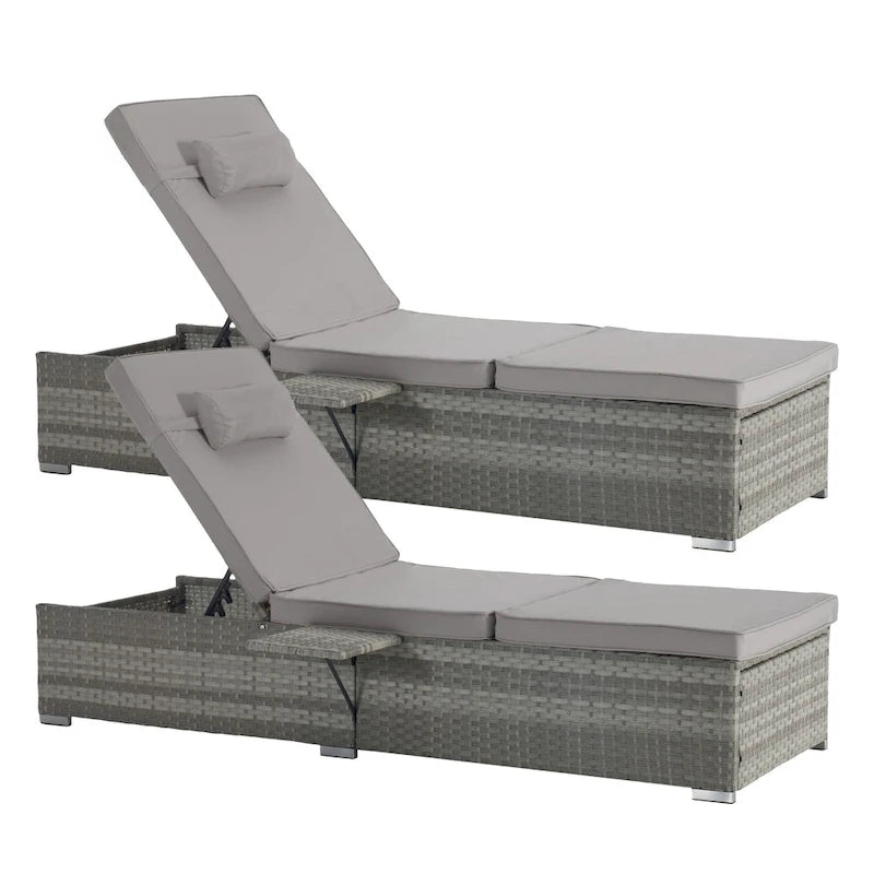GDFStudio - Ensemble de 2 chaises longues d'extérieur Amelia avec inclinaison réglable et table d'appoint pour se détendre au bord de la piscine