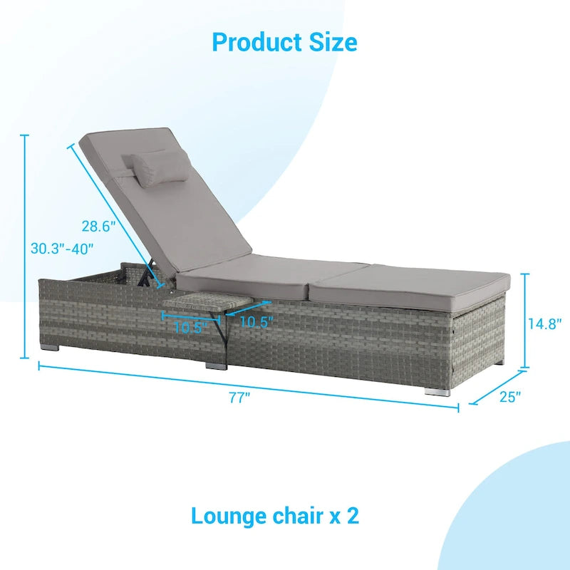 GDFStudio - Ensemble de 2 chaises longues d'extérieur Amelia avec inclinaison réglable et table d'appoint pour se détendre au bord de la piscine