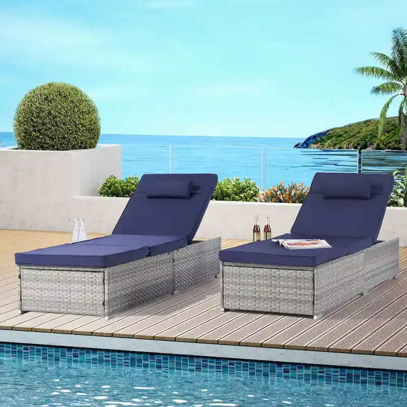 GDFStudio - Ensemble de 2 chaises longues d'extérieur Amelia avec inclinaison réglable et table d'appoint pour se détendre au bord de la piscine
