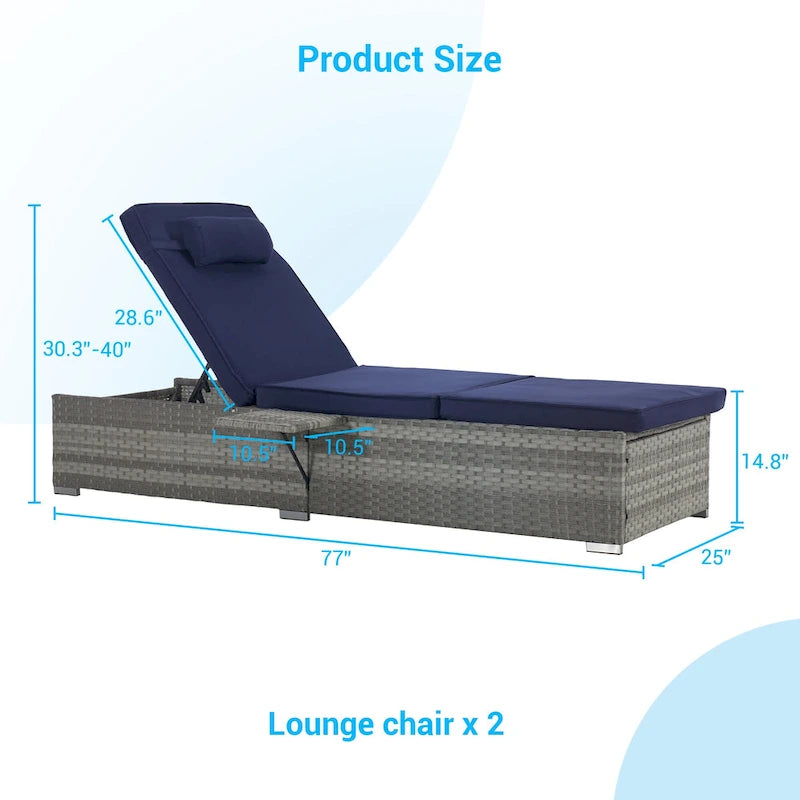 GDFStudio - Ensemble de 2 chaises longues d'extérieur Amelia avec inclinaison réglable et table d'appoint pour se détendre au bord de la piscine