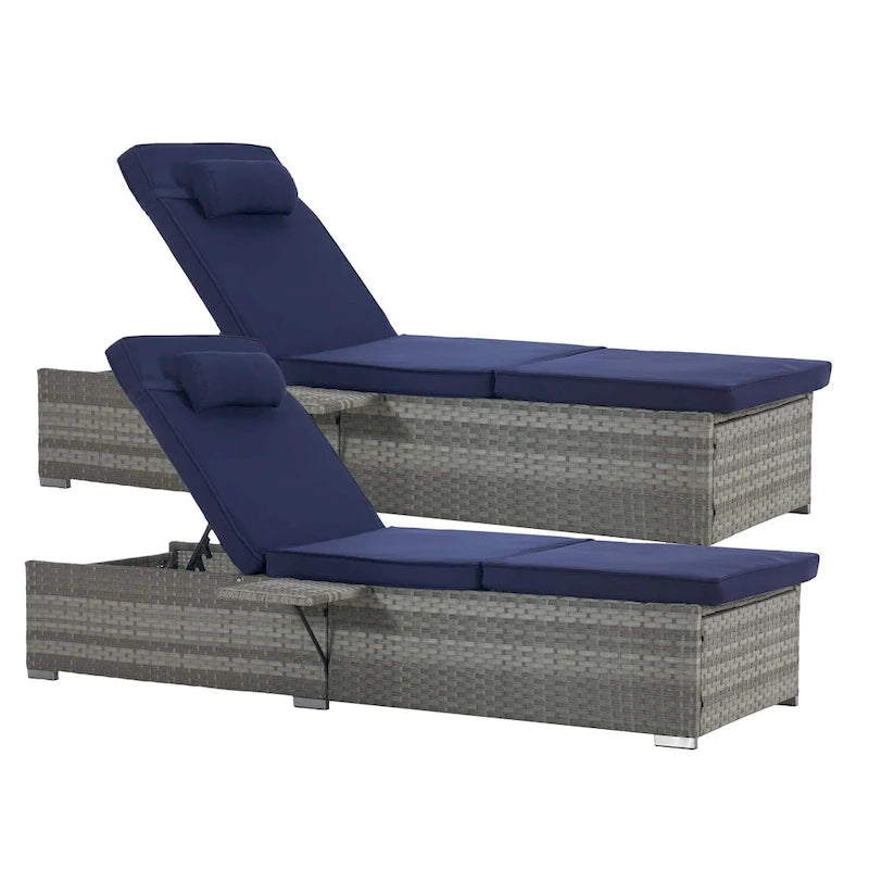 GDFStudio - Ensemble de 2 chaises longues d'extérieur Amelia avec inclinaison réglable et table d'appoint pour se détendre au bord de la piscine