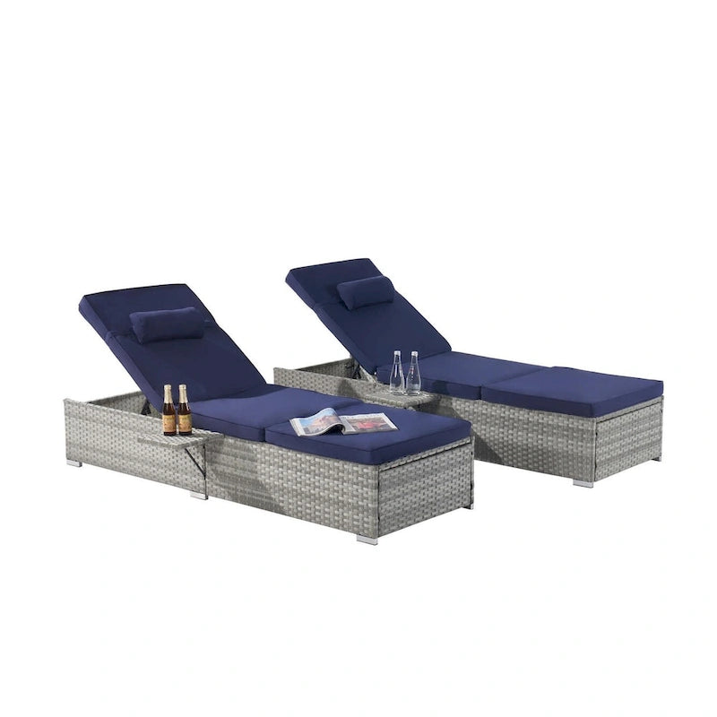 GDFStudio - Ensemble de 2 chaises longues d'extérieur Amelia avec inclinaison réglable et table d'appoint pour se détendre au bord de la piscine