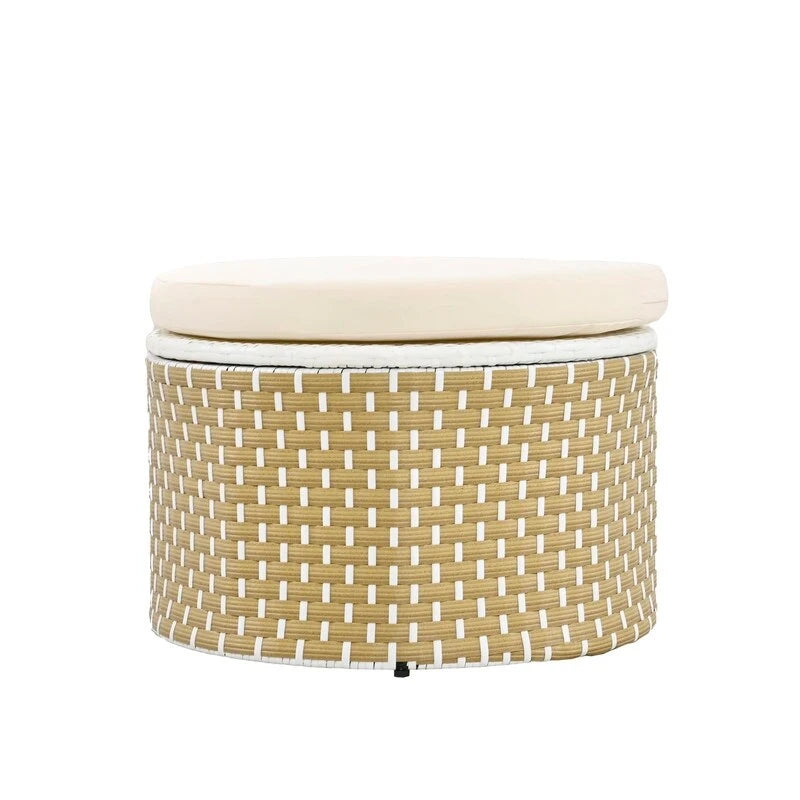 Ensemble canapé d'angle rond pour terrasse, méridienne en rotin bicolore avec auvent rétractable et assise modulable