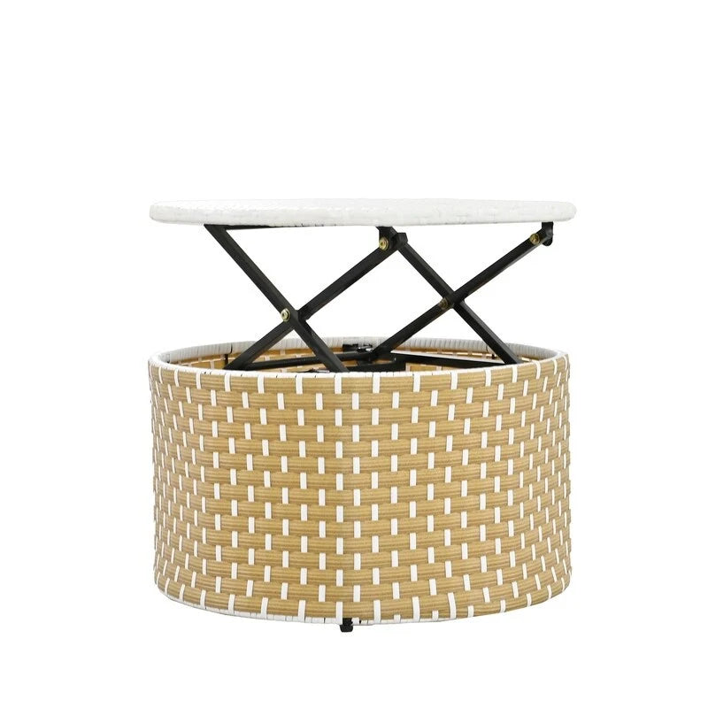 Ensemble canapé d'angle rond pour terrasse, méridienne en rotin bicolore avec auvent rétractable et assise modulable