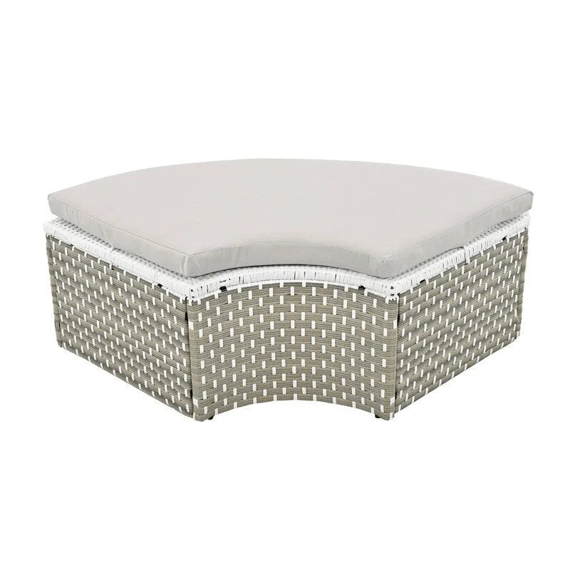 Ensemble canapé d'angle rond pour terrasse, méridienne en rotin bicolore avec auvent rétractable et assise modulable