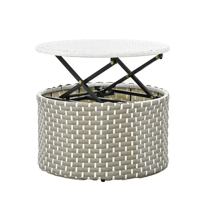 Ensemble canapé d'angle rond pour terrasse, méridienne en rotin bicolore avec auvent rétractable et assise modulable