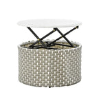 Ensemble canapé d'angle rond pour terrasse, méridienne en rotin bicolore avec auvent rétractable et assise modulable