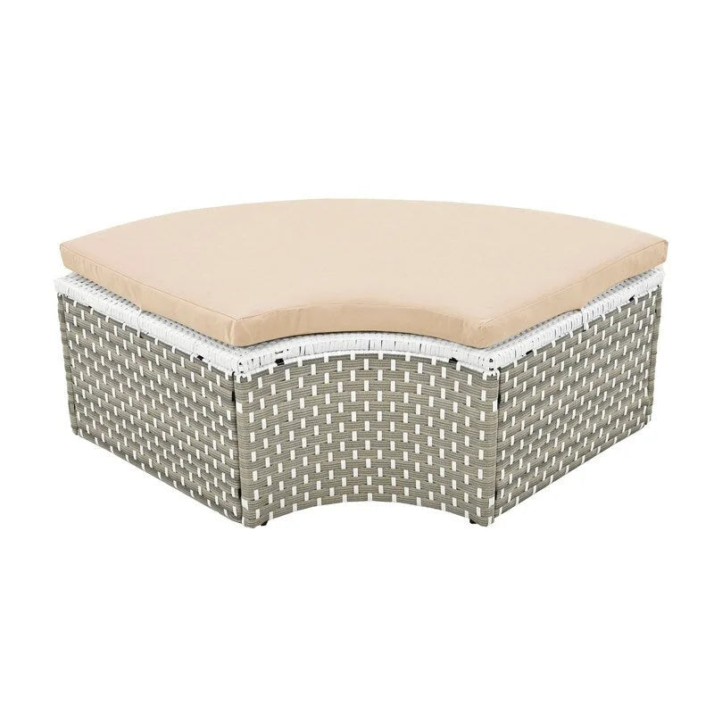 Ensemble canapé d'angle rond pour terrasse, méridienne en rotin bicolore avec auvent rétractable et assise modulable