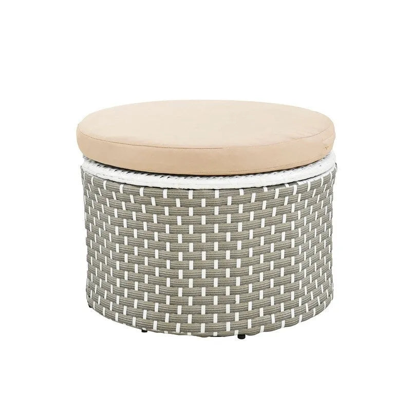 Ensemble canapé d'angle rond pour terrasse, méridienne en rotin bicolore avec auvent rétractable et assise modulable