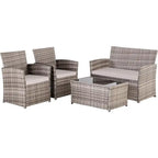 Ensemble de mobilier de jardin 4 pièces en résine tressée PE, canapé d'angle en rotin pour terrasse avec coussins lavables