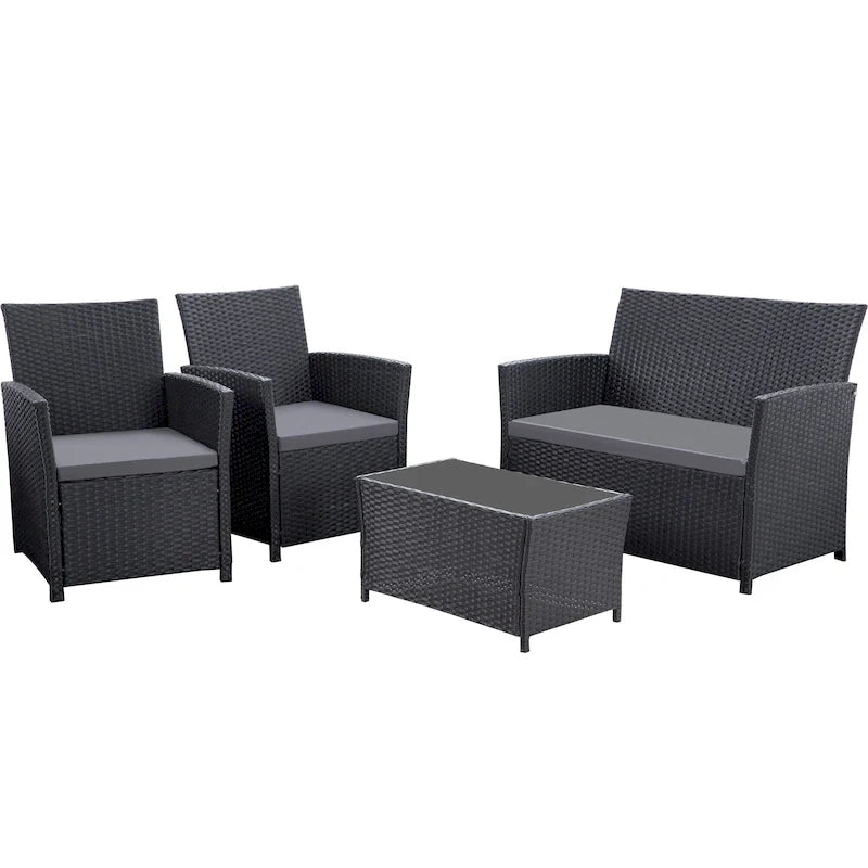 Ensemble de mobilier de jardin 4 pièces en résine tressée PE, canapé d'angle en rotin pour terrasse avec coussins lavables