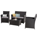 Ensemble de mobilier de jardin 4 pièces en résine tressée PE, canapé d'angle en rotin pour terrasse avec coussins lavables
