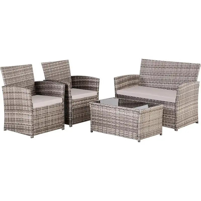 Ensemble de mobilier de jardin 4 pièces en résine tressée PE, canapé d'angle en rotin pour terrasse avec coussins lavables