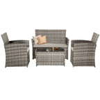 Ensemble de mobilier de jardin 4 pièces en résine tressée PE, canapé d'angle en rotin pour terrasse avec coussins lavables
