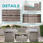 Ensemble de mobilier de jardin 4 pièces en résine tressée PE, canapé d'angle en rotin pour terrasse avec coussins lavables