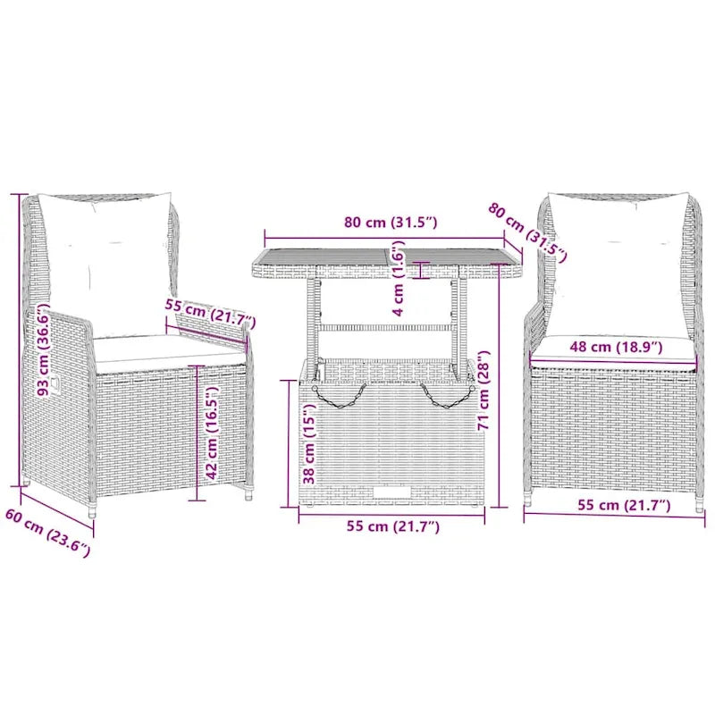 Ensemble bistro vidaXL Gris, marron, gris foncé - 31,5 x 31,5 x 28,0