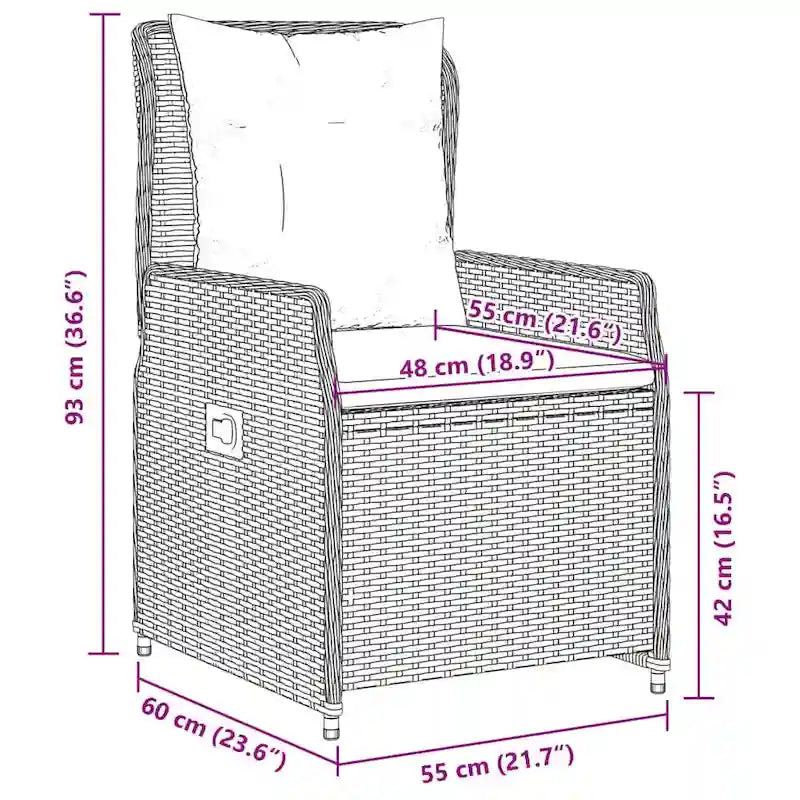 Ensemble de salle à manger de jardin vidaXL en rotin PE gris, housses amovibles moyennes - 31,5 x 31,5 x 29,1/2