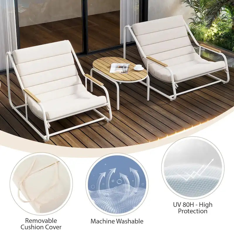 Ensemble de 3 chaises longues d'extérieur pour terrasse, jardin, plage, salon de jardin, fauteuils d'appoint et table d'appoint en acacia