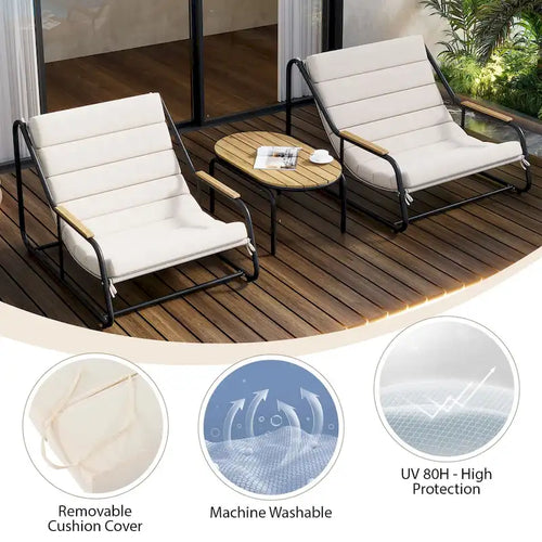 3 Pieces Outdoor Patio Chaise Lounges Chairs Set for Lawn Deck Beach, Conversation Sets Accent Arm Chairs with Acacia Side Table