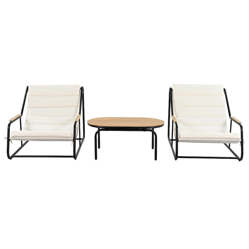 Ensemble de 3 chaises longues d'extérieur pour terrasse, jardin, plage, salon de jardin, fauteuils d'appoint et table d'appoint en acacia