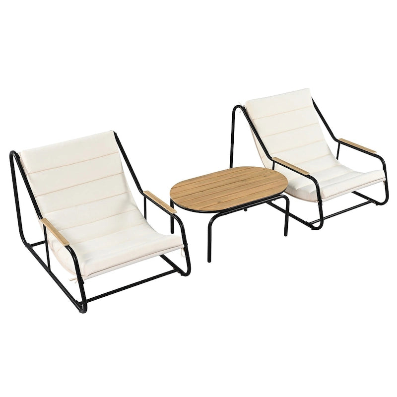 Ensemble de 3 chaises longues d'extérieur pour terrasse, jardin, plage, salon de jardin, fauteuils d'appoint et table d'appoint en acacia
