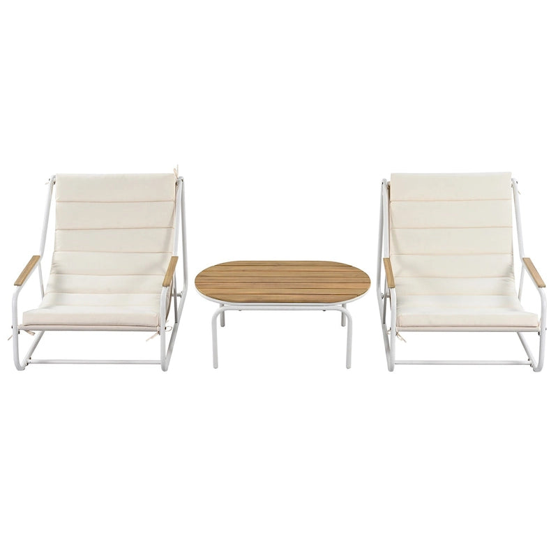 Ensemble de 3 chaises longues d'extérieur pour terrasse, jardin, plage, salon de jardin, fauteuils d'appoint et table d'appoint en acacia