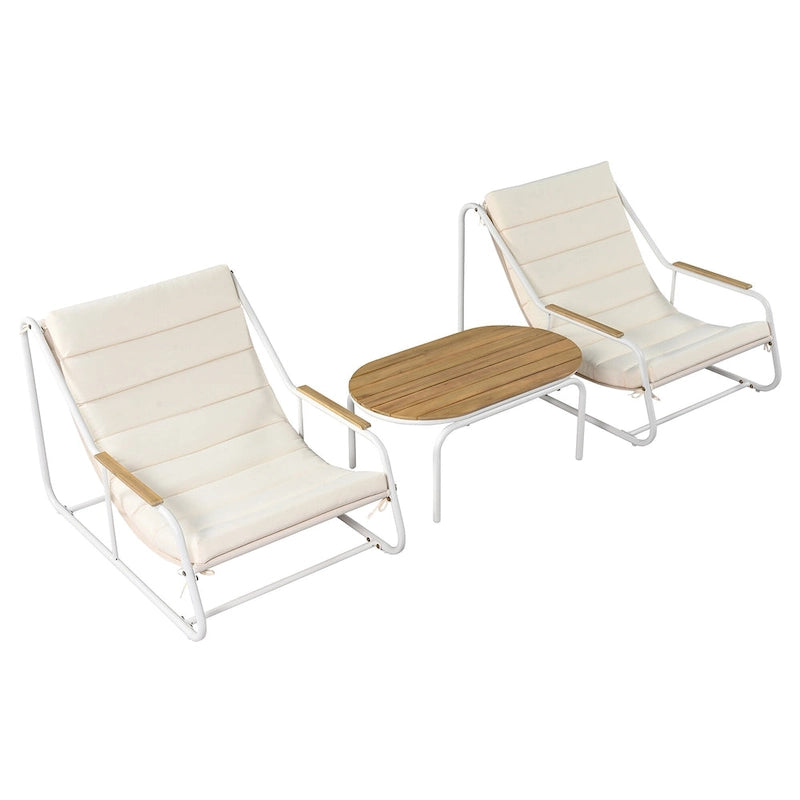 Ensemble de 3 chaises longues d'extérieur pour terrasse, jardin, plage, salon de jardin, fauteuils d'appoint et table d'appoint en acacia