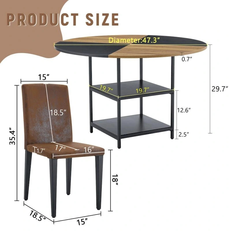 Ensemble de salle à manger d'extérieur de 120 cm avec rangement à double niveau et 4 chaises de salle à manger en tissu technique marron