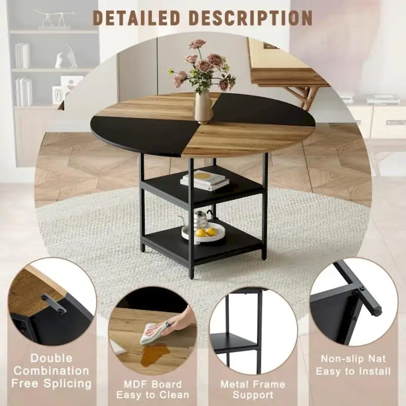 Ensemble de salle à manger d'extérieur de 120 cm avec rangement à double niveau et 4 chaises de salle à manger en tissu technique marron