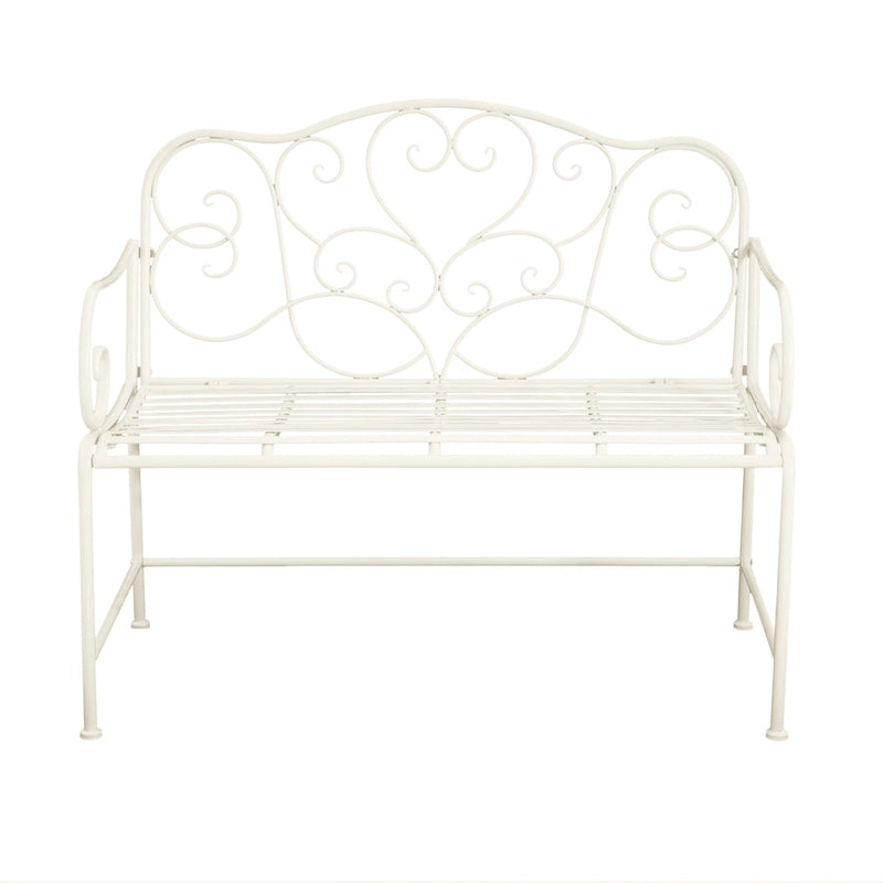Banc de jardin Roomfitters Vintage en métal, élégant motif à volutes, canapé d'extérieur deux places résistant aux intempéries, blanc antique