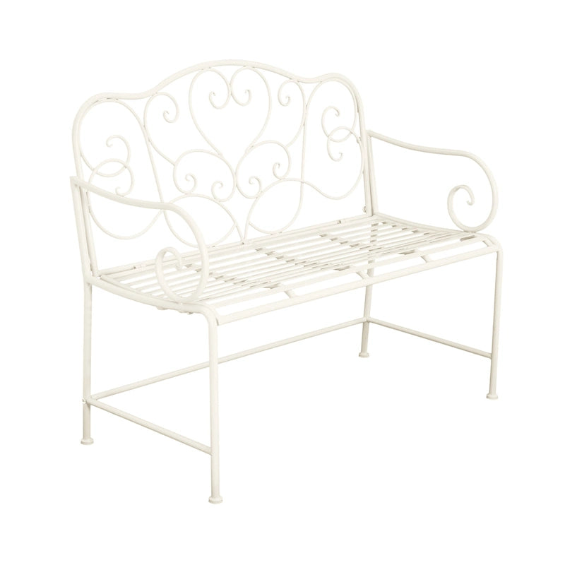 Banc de jardin Roomfitters Vintage en métal, élégant motif à volutes, canapé d'extérieur deux places résistant aux intempéries, blanc antique