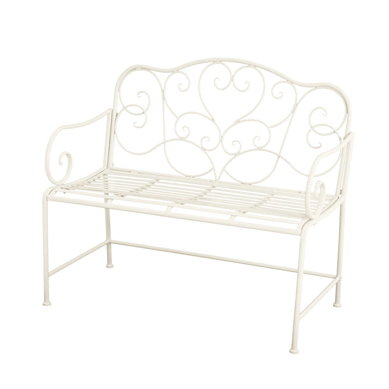 Banc de jardin Roomfitters Vintage en métal, élégant motif à volutes, canapé d'extérieur deux places résistant aux intempéries, blanc antique