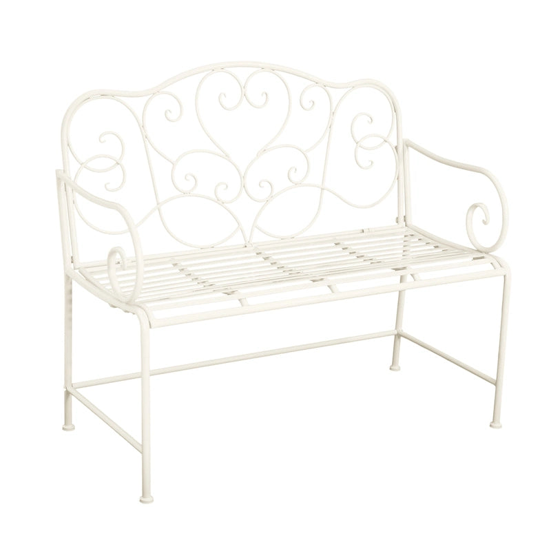 Banc de jardin Roomfitters Vintage en métal, élégant motif à volutes, canapé d'extérieur deux places résistant aux intempéries, blanc antique