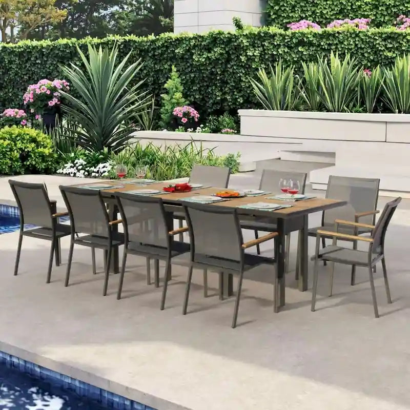 Catania Dark Gray 11-Piece Aluminum Outdoor Dining Set with Sling Set in Pewter - N/A