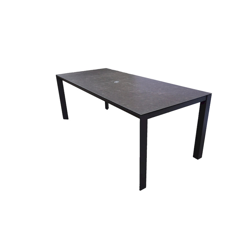 Ensemble de salle à manger d'extérieur Riviera 9 pièces en aluminium gris foncé avec toile de jute gris fumé - Non disponible