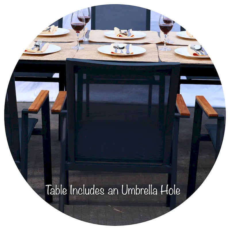 Ensemble de salle à manger d'extérieur Riviera 9 pièces en aluminium gris foncé avec toile de jute gris fumé - Non disponible