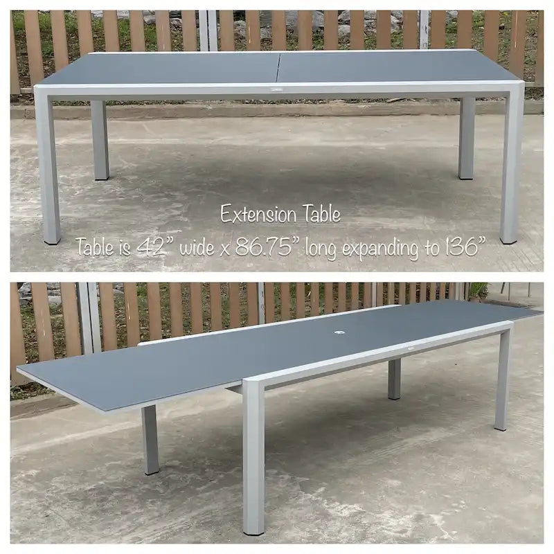 Ensemble de salle à manger d'extérieur Vesuvio 11 pièces en aluminium gris clair avec ensemble de chaises longues gris nuit - Non disponible