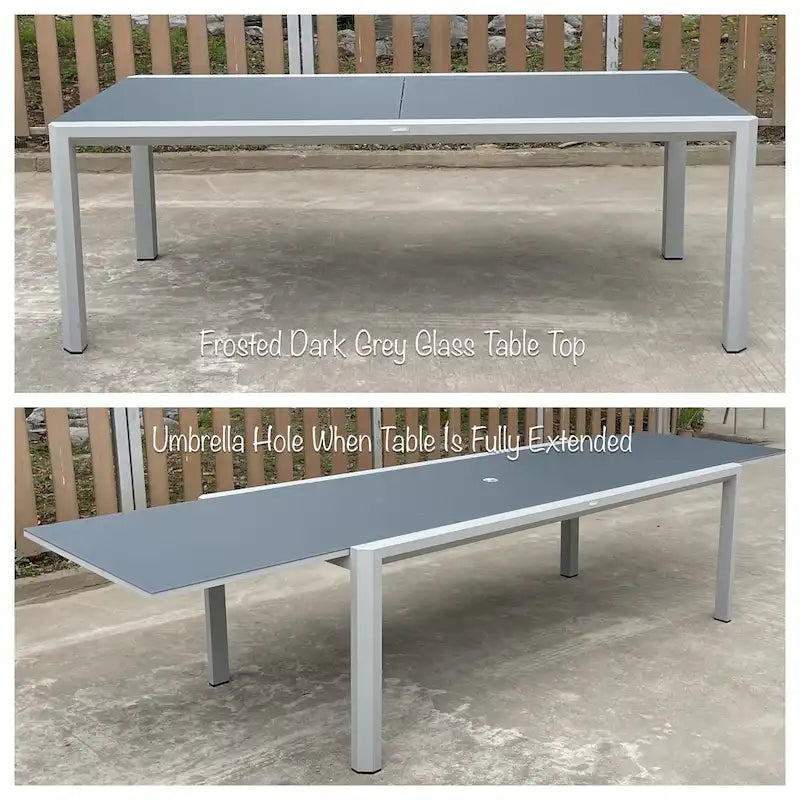 Ensemble de salle à manger d'extérieur Vesuvio 11 pièces en aluminium gris clair avec ensemble de chaises longues gris nuit - Non disponible