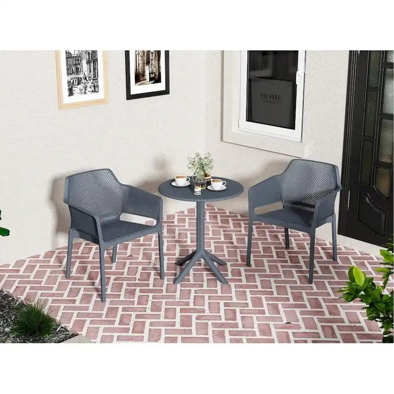 Ensemble bistro d'extérieur 3 pièces, 2 chaises empilables et 1 table, en résine durable pour balcon, terrasse, jardin