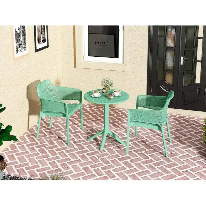 Ensemble bistro d'extérieur 3 pièces, 2 chaises empilables et 1 table, en résine durable pour balcon, terrasse, jardin