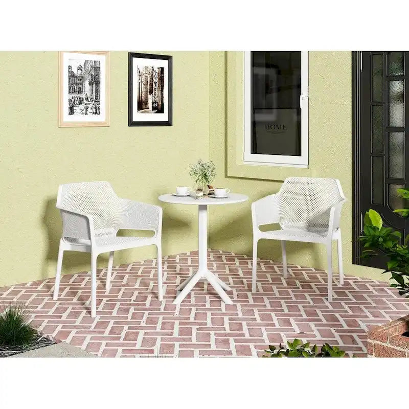 Ensemble bistro d'extérieur 3 pièces, 2 chaises empilables et 1 table, en résine durable pour balcon, terrasse, jardin