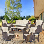 Ensemble de mobilier de jardin 9 pièces comprenant un fauteuil pivotant en osier et un repose-pieds