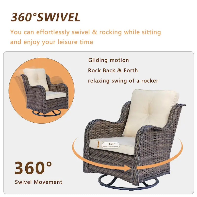 Ensemble de mobilier de jardin 9 pièces comprenant un fauteuil pivotant en osier et un repose-pieds