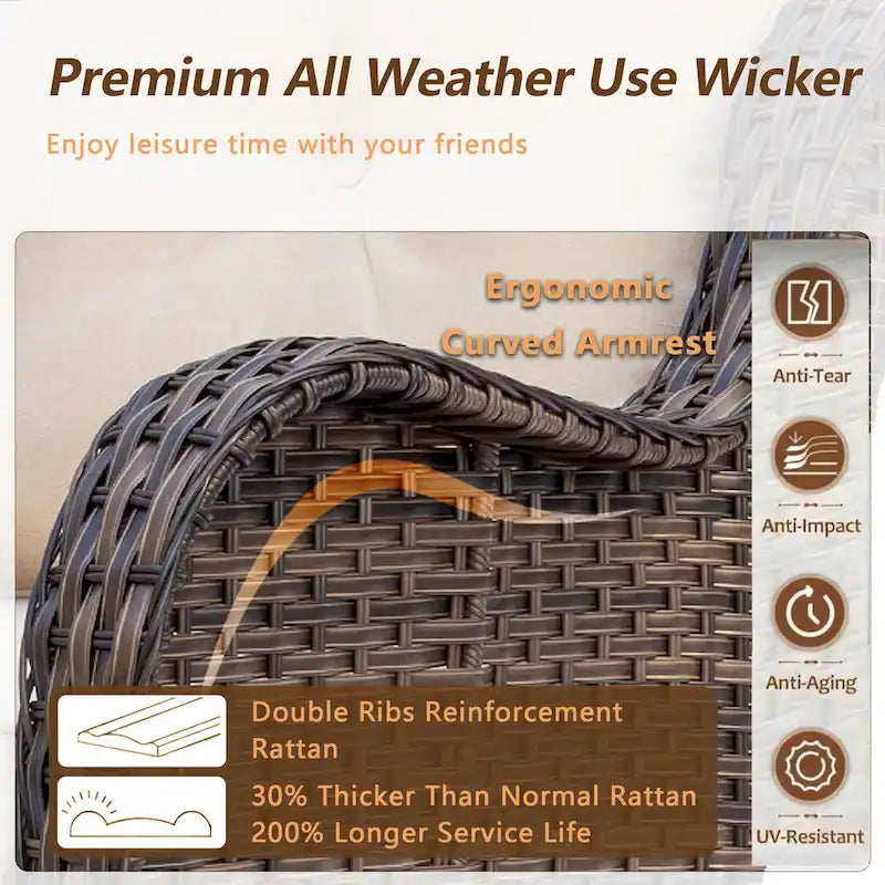 Ensemble de mobilier de jardin 9 pièces comprenant un fauteuil pivotant en osier et un repose-pieds