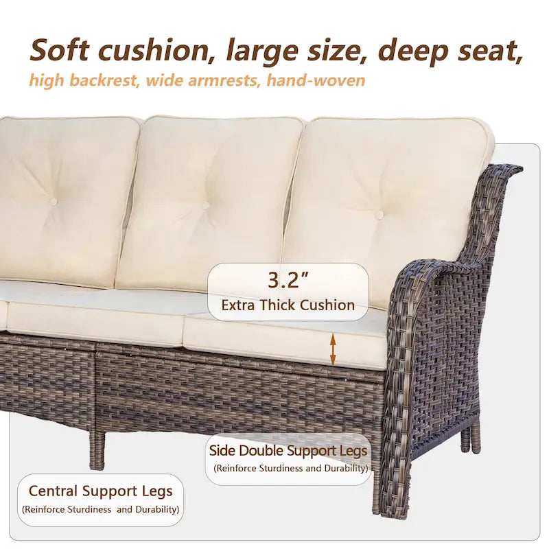 Ensemble de mobilier de jardin 9 pièces comprenant un fauteuil pivotant en osier et un repose-pieds